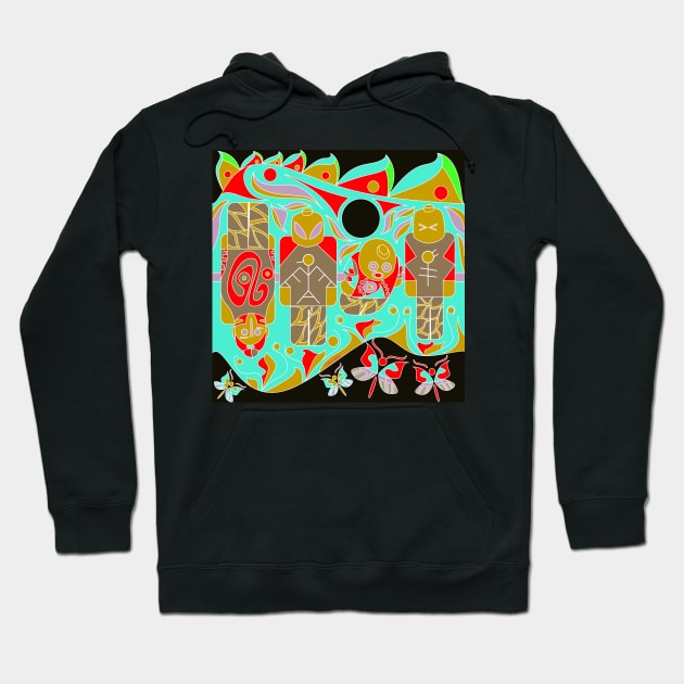 the brick scheme in totem ecopop tribal art with soccer and toys in green dark Hoodie by jorge_lebeau